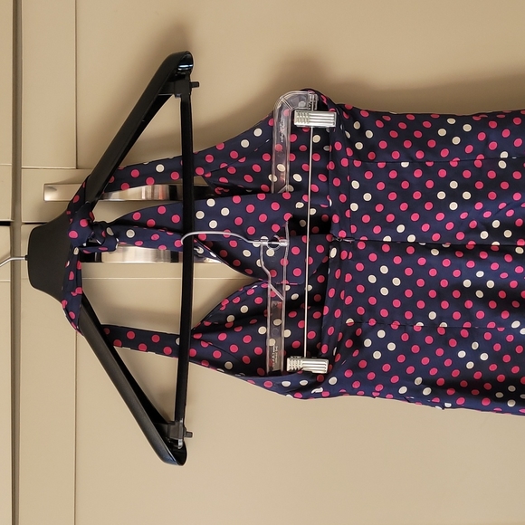 Betsey Johnson silk navy polka-dot halter dress. SZ 8 - Picture 9 of 15